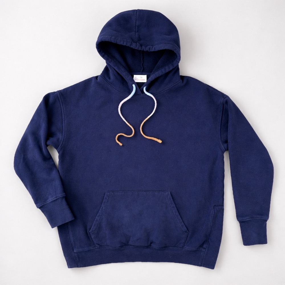 Sundry Navy Fleece Pullover Hoodie USA Made Kangaroo Pocket Size 1